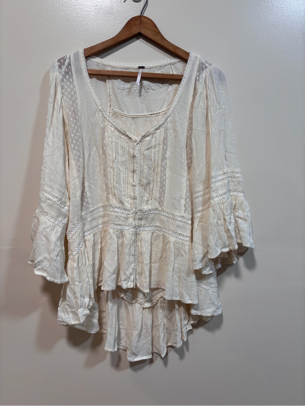 Free People Lace-Trim Ivory Peasant Tunic Top - Women S